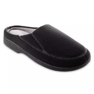 NEW ISOTONER men's recycled fleece roman hoodback slippers in black